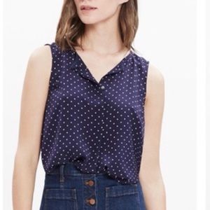 Madewell Silk Blue & White Stars and Dots Blouse